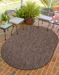 Unique Loom Outdoor Solid Collection Area Rug (3 3 x 5 3 Oval Light Brown/Ivory)