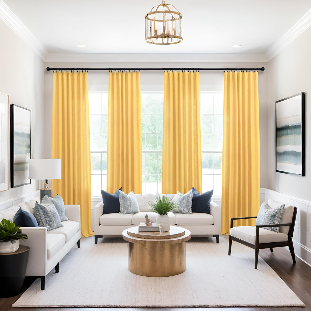 Mrs.Naturall Yellow Gold Curtains 90 Inch Length For Bedroom 2 Panels Pocket Fall Drapes Semi Sheer Light Filter Mustard Yellow Gold Curtains For Living Room Family Sitting Playroom Sunroom 52X90 Long