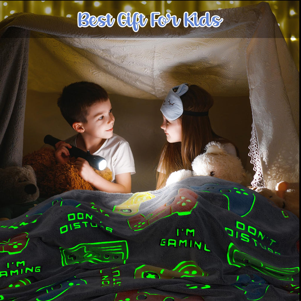 Gaming Blanket Toys Gifts For Boys - Glow In The Dark Game Controller Throw For Kids Age 1-14 Year Old Child Toddler Teen Birthd