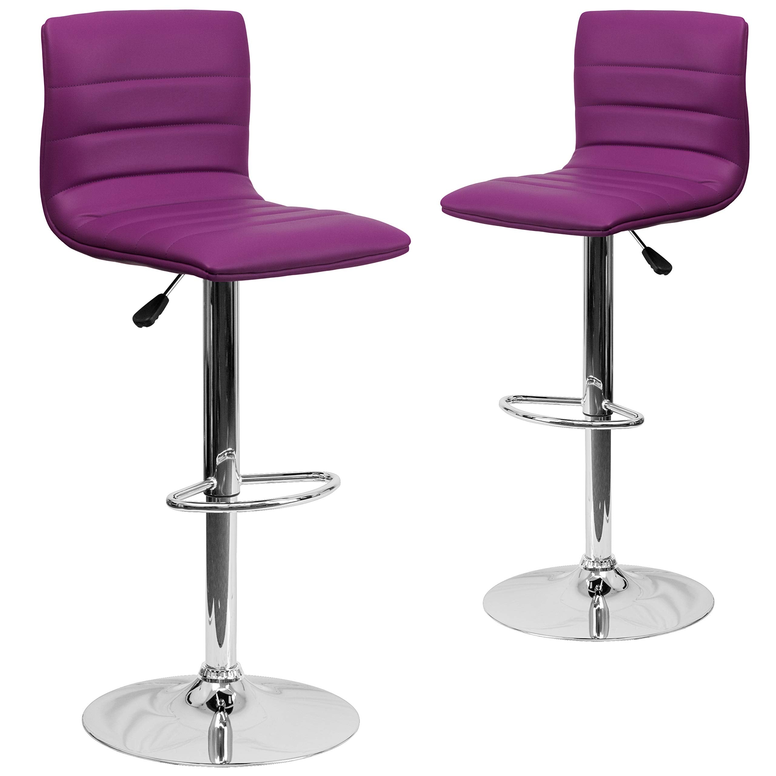 2 Pk. Contemporary Purple Vinyl Adjustable Height Barstool with Chrome Base