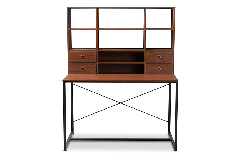 Baxton Studio Edwin Rustic Industrial Style Brown Wood And Metal 2In1 Bookcase Writing Desk