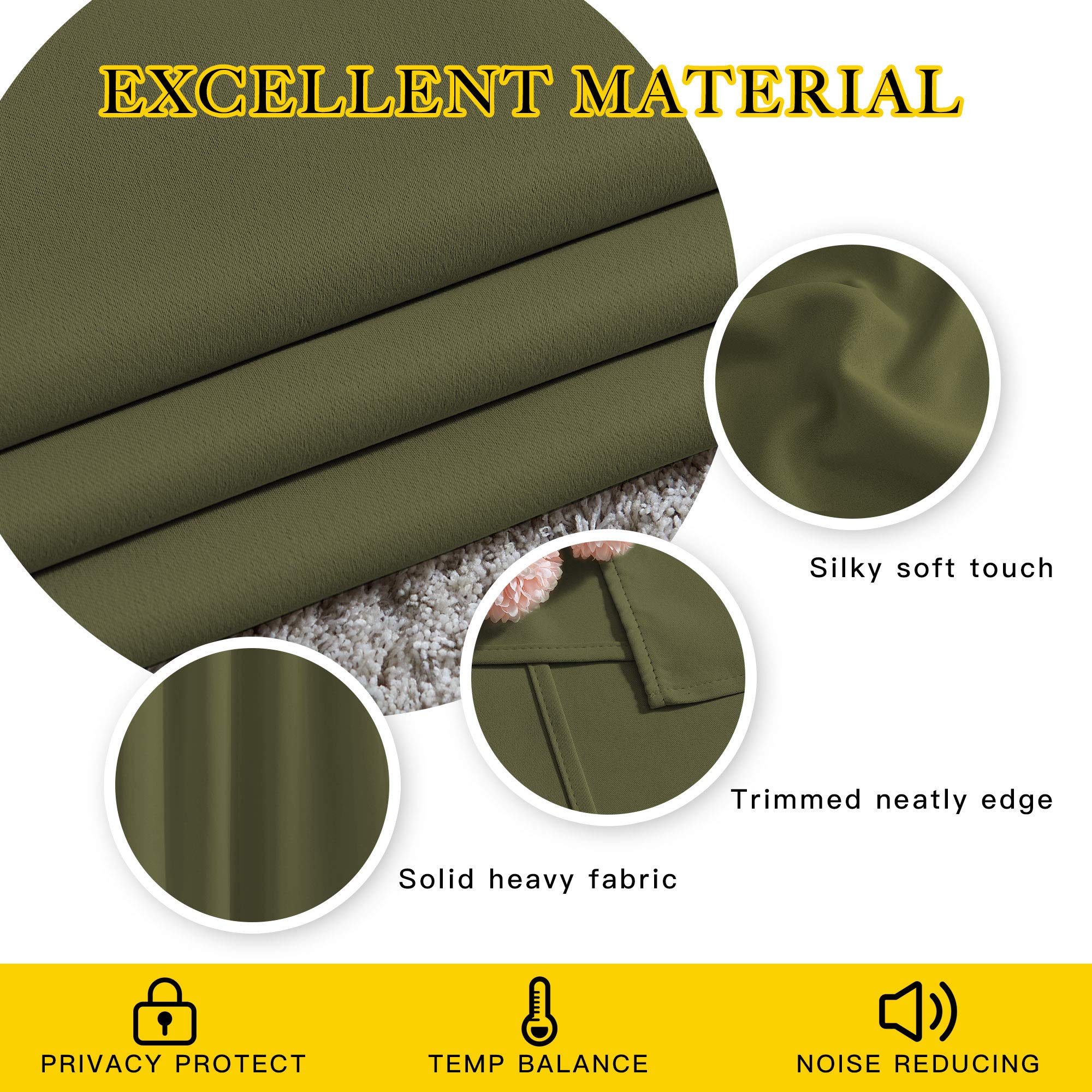 Nicetown Patio Glass Door Panels - (52 Inches Wide X 108 Inches Long, Olive Green, 1 Pair) Blackout Curtains For Holiday Decor,