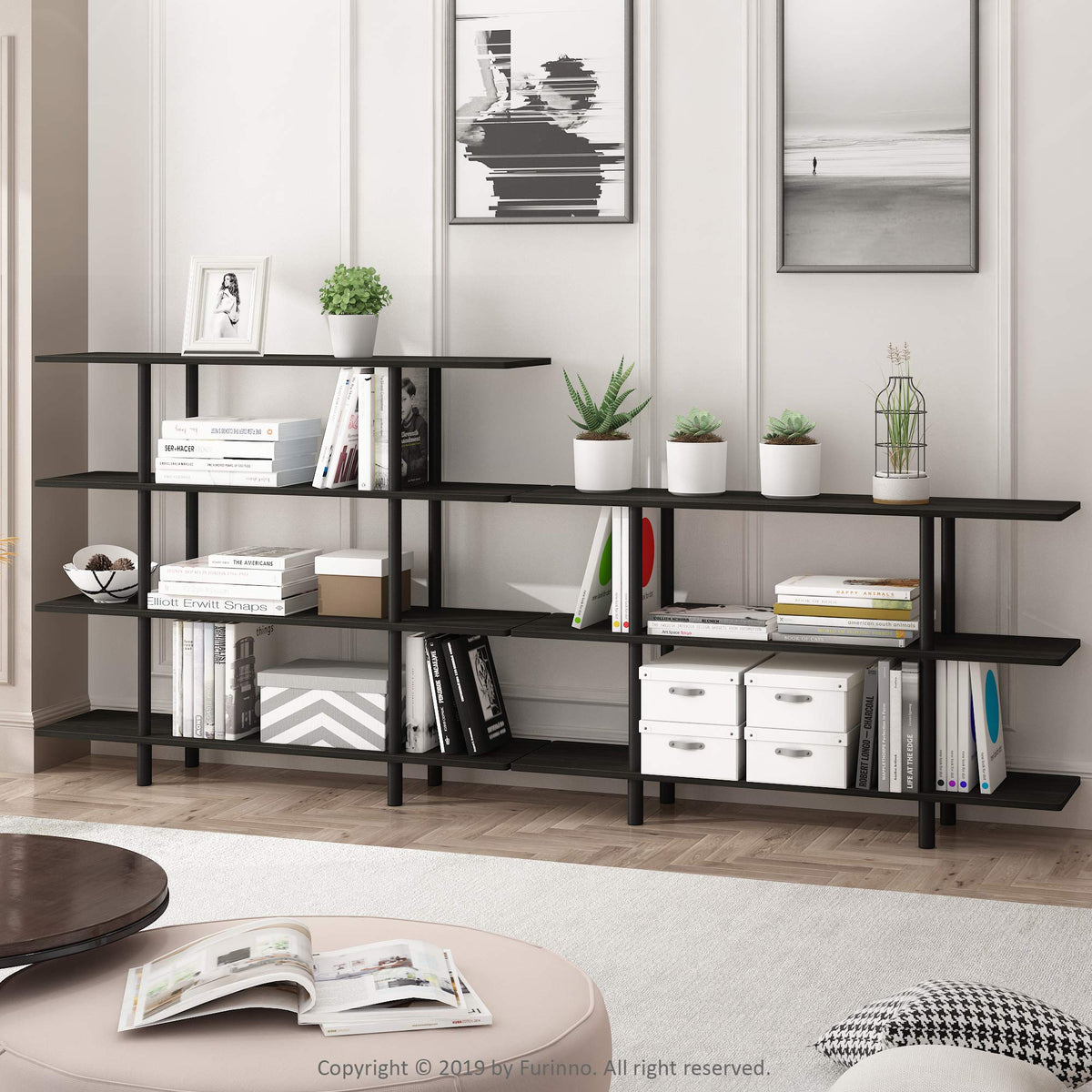 Furinno Turn-N-Tube 4-Tier Wide Display Shelf, Espresso/Black