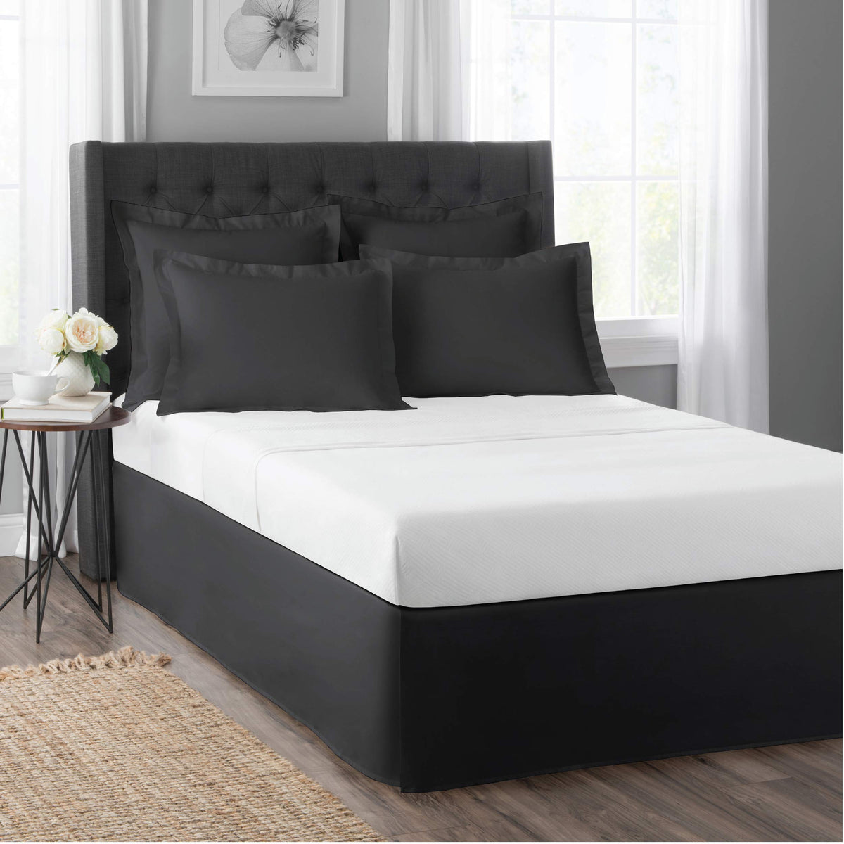 Today? Home Classic Tailored Bed Skirt Dust Ruffle, Cotton Blend Design, 14' Drop Length, King, Grey