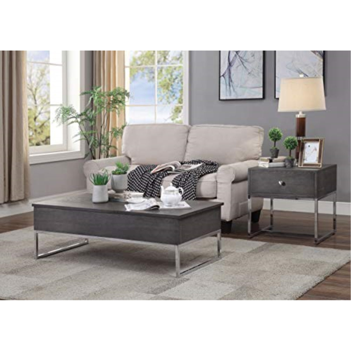 Ergode Coffee Table W/Lift Top Gray Oak & Chrome