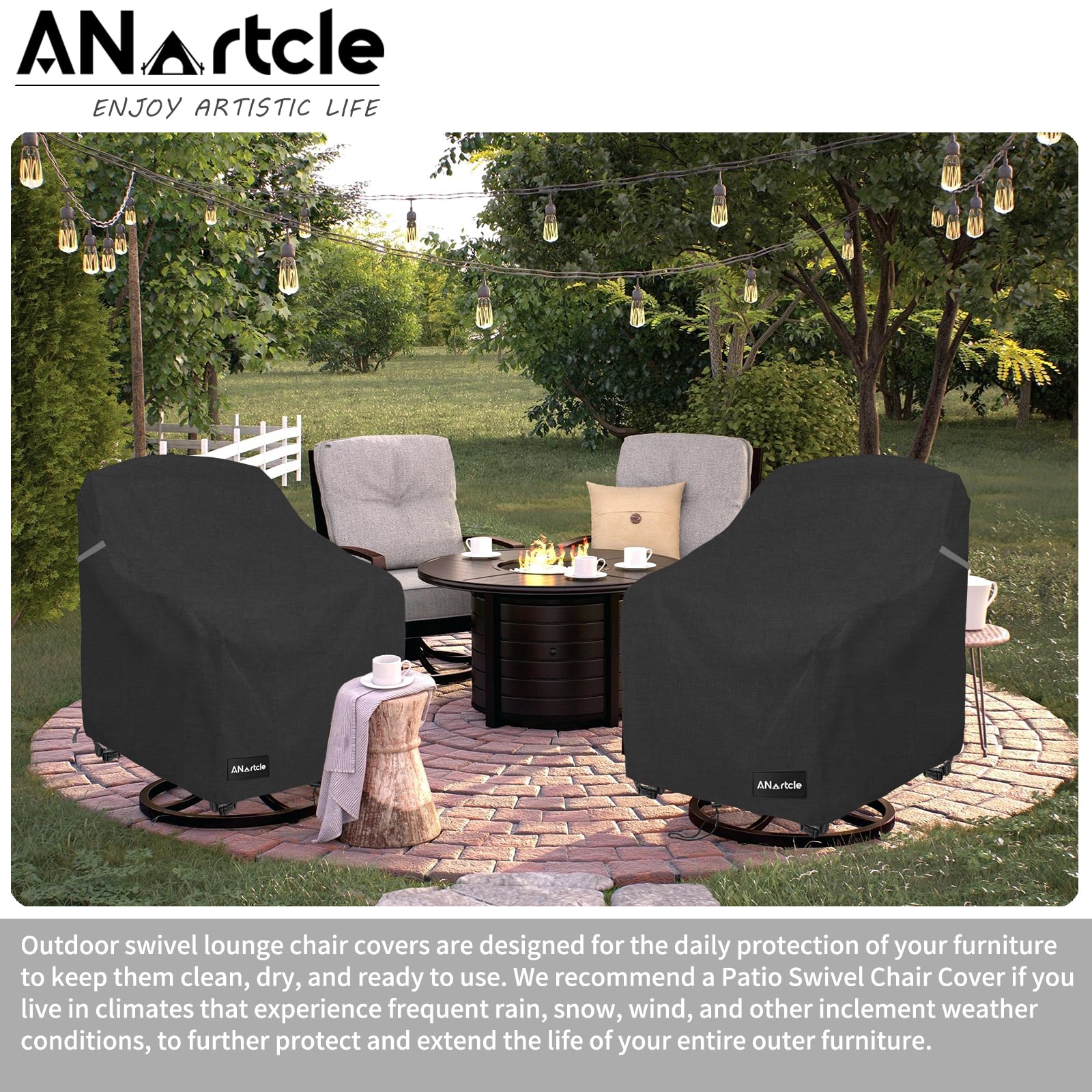 Anartcle Outdoor Swivel Lounge Chair Cover 2 Pack,Waterproof Heavy Duty Lawn Patio Chair Covers,Patio Swivel Chair Covers For Ou