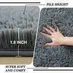 Shag Rugs 8X10 Living Room: Shag Area Rug For Bedroom - Gray Large Fluffy Soft Carpet (Grey, 8X10 Feet)