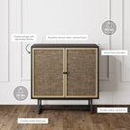 Nathan James Kova Rattan Wood Accent Sideboard Storage Cabinet Console Table With Metal Frame, Adjustable Shelves And Cane Doors, For Hallway, Entryway Or Living Room, Black Oak/Cane, Set Of 3