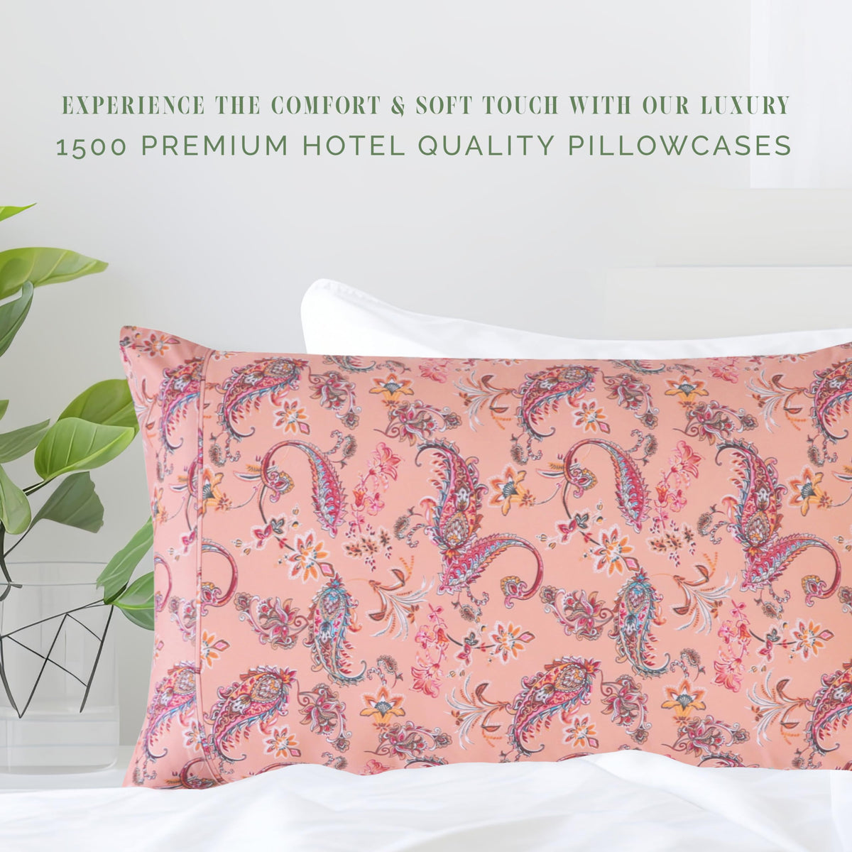 Elegant Comfort Ultra Soft Set Of 2 Floral Print Pillowcases - 1500 Premium Hotel Quality Microfiber, Soft And Smooth Envelope Closure 2-Piece Pillow Covers - King, Paisley Coral