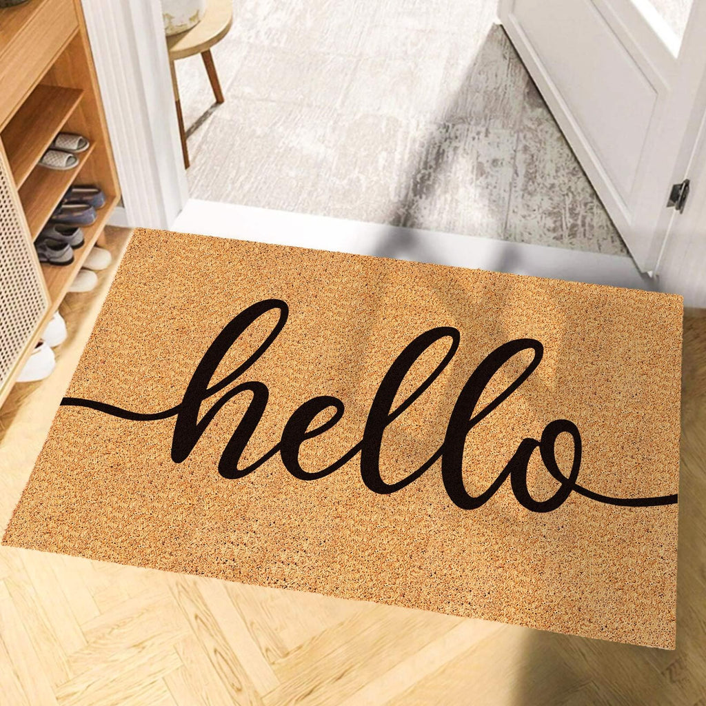 Jarthenaamcs Hello Door Mat Welcome Natural Coir Door Mat Farmhouse Floor Mat Thick Non-Slip Entrance Door Rugs For Indoor Outdo