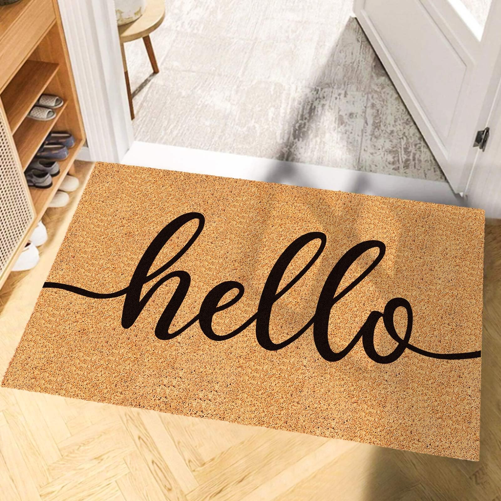 Jarthenaamcs Hello Door Mat Welcome Natural Coir Door Mat Farmhouse Floor Mat Thick Non-Slip Entrance Door Rugs For Indoor Outdo