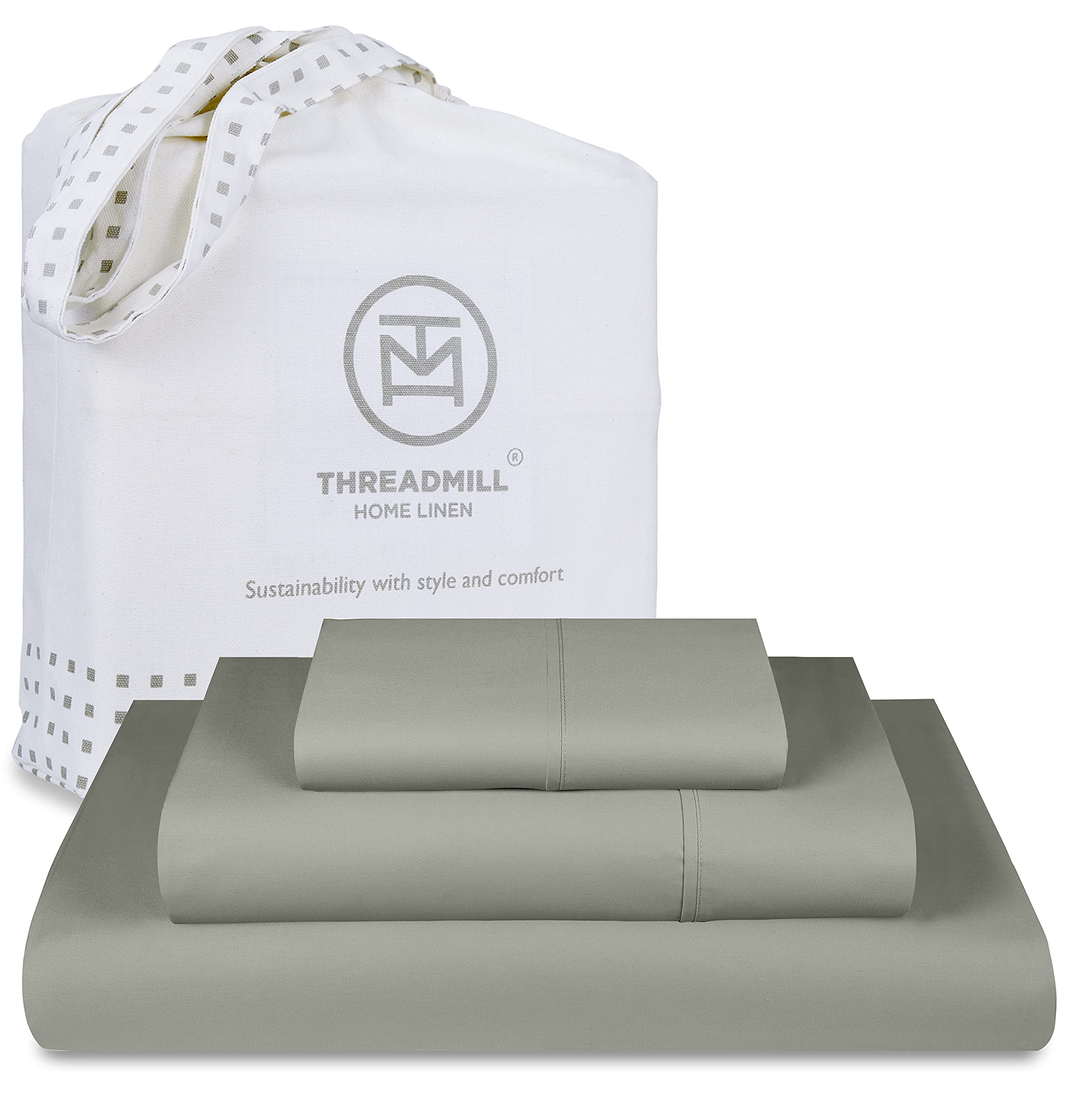 Threadmill Luxury 800 Thread Count Twin 100% Cotton Sheets - Moonrock Grey Sateen Weave Bed-Sheets, Better Than Egyptian Cotton,