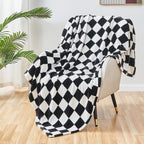 Sochow Checkered Flannel Throw Blanket, Soft Cozy Checkerboard Grid Pattern Fleece Blanket For Couch Bed Sofa, Black 50 X 60 Inc