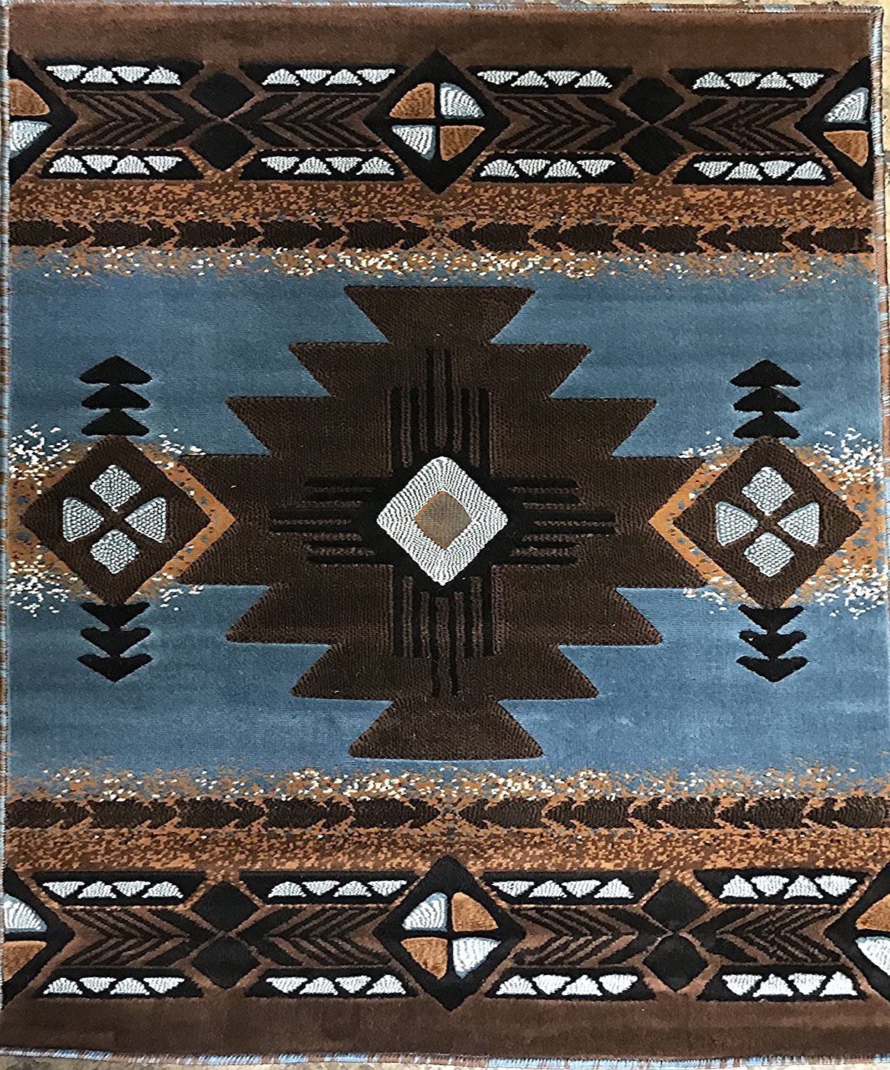 YHSF South West Native American Area Rug C318 (Blue-Brown, 5 Feet x 7 Feet)