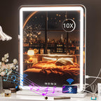 Hasipu Vanity Mirror with Lights and Bluetooth Speaker, 20' x 25' LED Makeup Mirror, Light up Mirror with 10X Magnification an