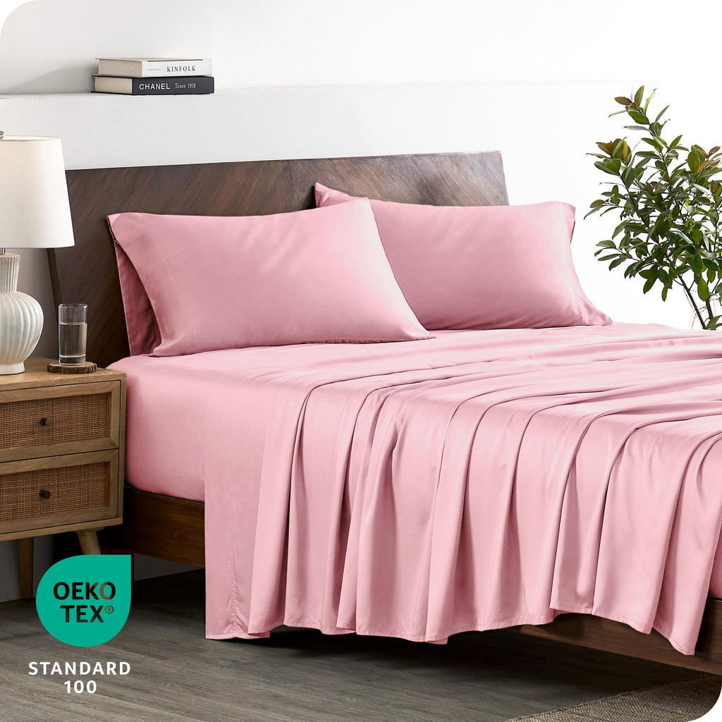 Bare Home 100% Rayon Made From Bamboo Split Head Flex King Sheet Set - 4 Piece Bedding Set - Deep Pockets - Breathable - Easy Fi