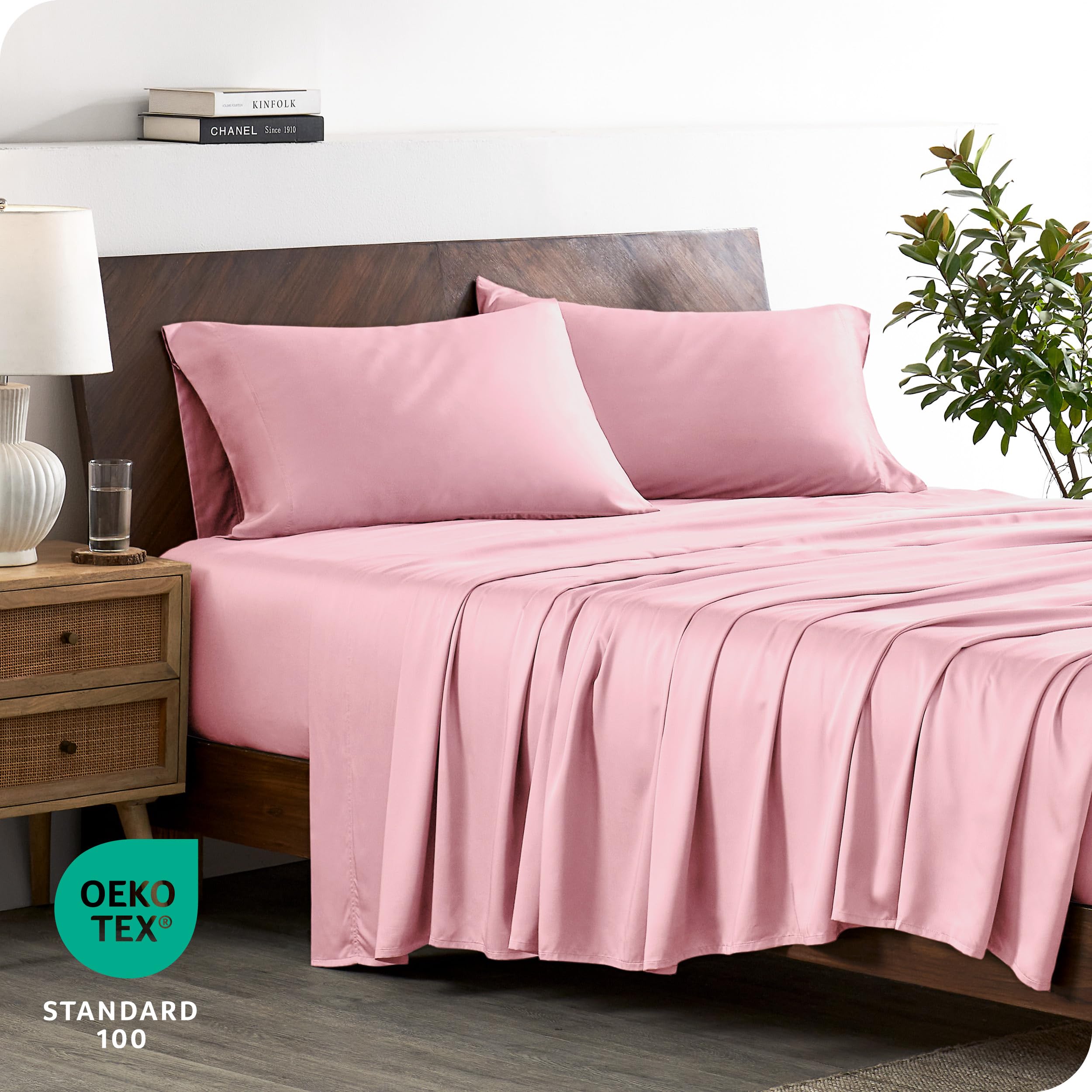 Bare Home 100% Rayon Made From Bamboo Split Head Flex King Sheet Set - 4 Piece Bedding Set - Deep Pockets - Breathable - Easy Fi