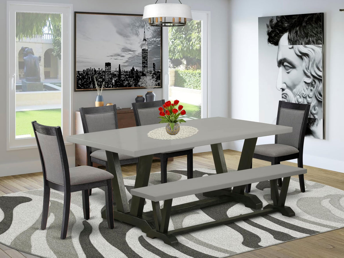 East West Furniture V697MZ650-6 6 Piece Kitchen Table Set Contains a Rectangle Dining Table and 4 Dark Gotham Grey Linen Fabric Parson Chairs with a Bench, 40x72 Inch, Multi-Color