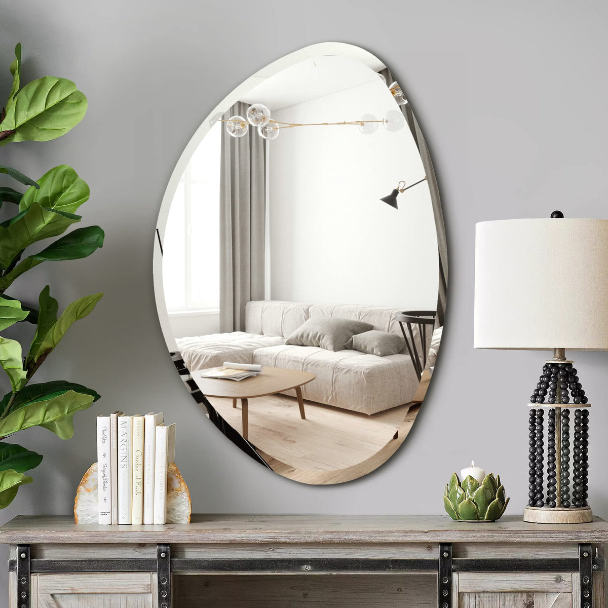 Neutype Wall Mirror 36inchX 24inch Stone Mirror Beveled Edge Frameless Mirror Hanging Or Leaning Against Wall Large Mirror For Bedro