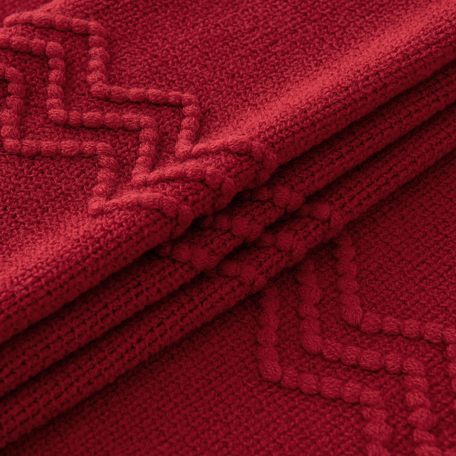 Miulee Christmas Burgundy Red Knitted Throw Blanket For Couch Textured Knit Blanket With Tassels Cozy Woven Boho Bed Blanket For Sofa Bed Chair Acrylic Wave Pattern 50'X60'