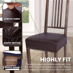 Searchi Waterproof Pu Dining Chair Seat Covers Set Of 4, Soft Removable Washable Seat Covers For Dining Chairs, Dining Room Seat Cover Slipcover Protector (Rear-Covered, Pu Brown)