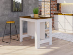 Kitchen Island, Kitchen Table 35" H, 4 Legs, 3 Open Storage Shelves, White/Walnut