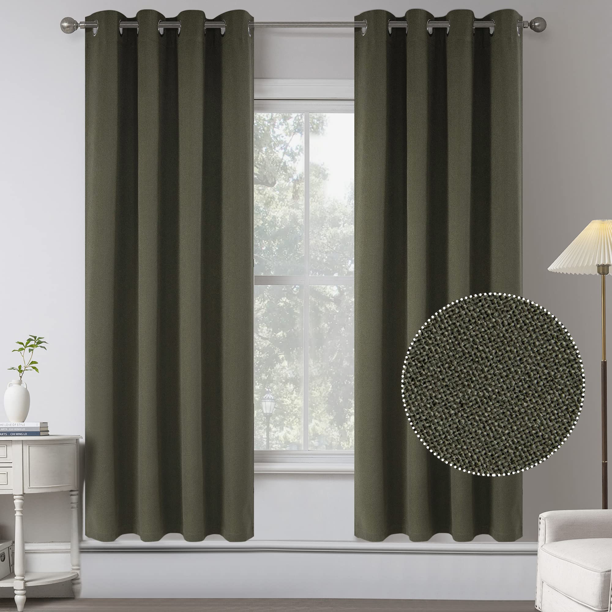 Country Style Thermal Insulated Room Darkening 100% Sun Blocking Linen Drapes For Bedroom -Energy Saving Window Treatment Curtai