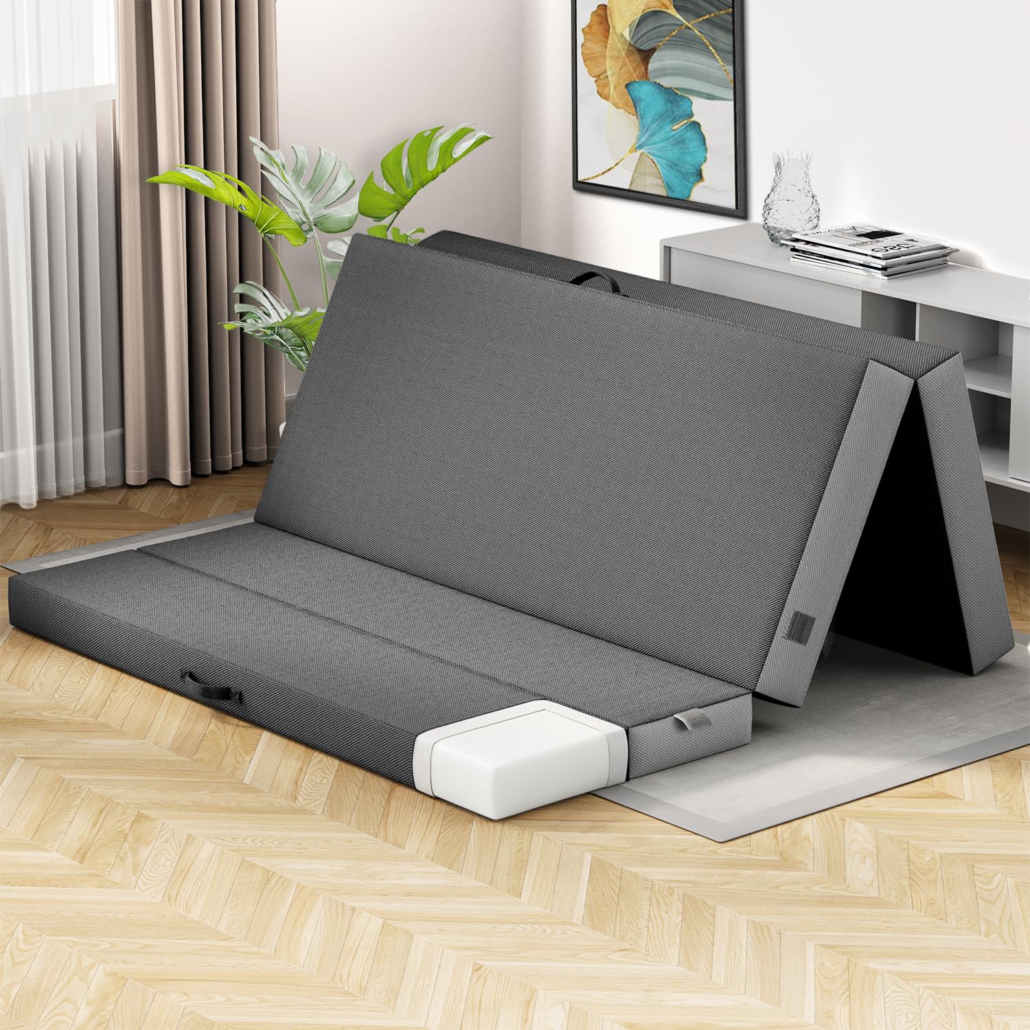 Cozzzi Foldable Mattress Queen Size for Floor and Traveling with Removable Cover - Lightweight and Portable Folding Mattress for