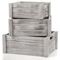Hacaroa 3 Pack Wood Crates with Handles, Rustic Nesting Storage Container Box Decorative Wooden Basket Bins for Fruit, Vegetable