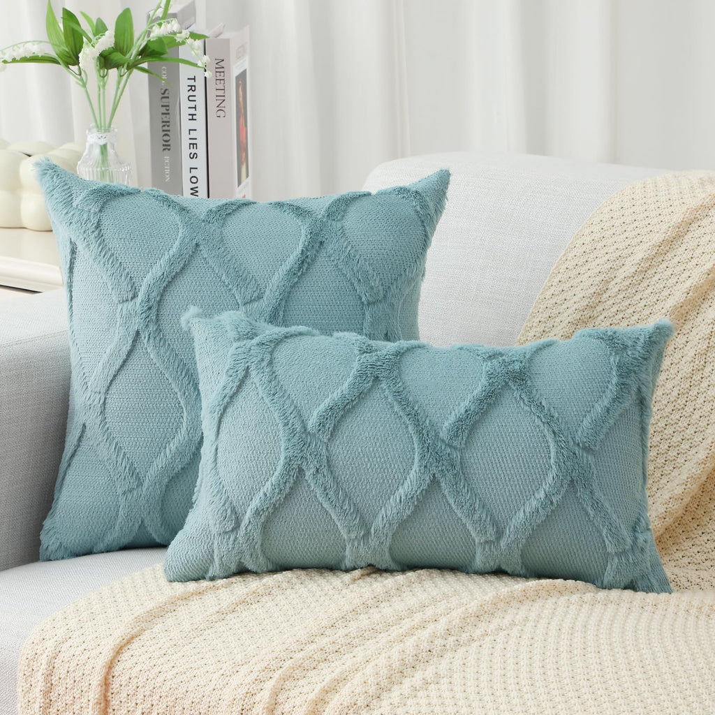 Decoruhome Spring Throw Pillow Covers 24X24 Inch Set Of 2, Soft Plush Faux Fur Wool Aqua Couch Pillow Covers, Decorative Pillow Cases For Bed Sofa Living Room Home Decor