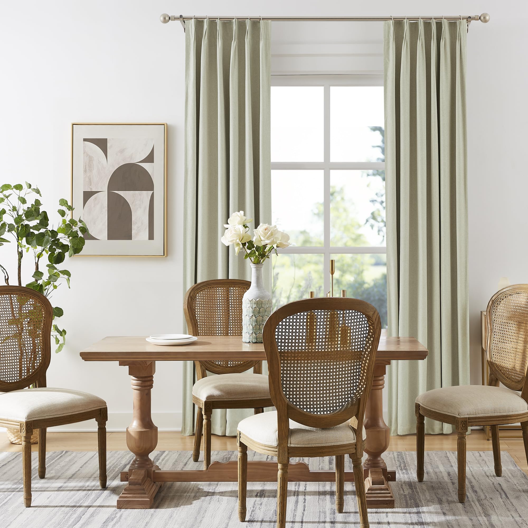 Dualife Blackout Curtains 108 Inch Length, Linen Blended Pinch Pleated Curtains For Living Room Farmhouse Thermal Back Tab Drape