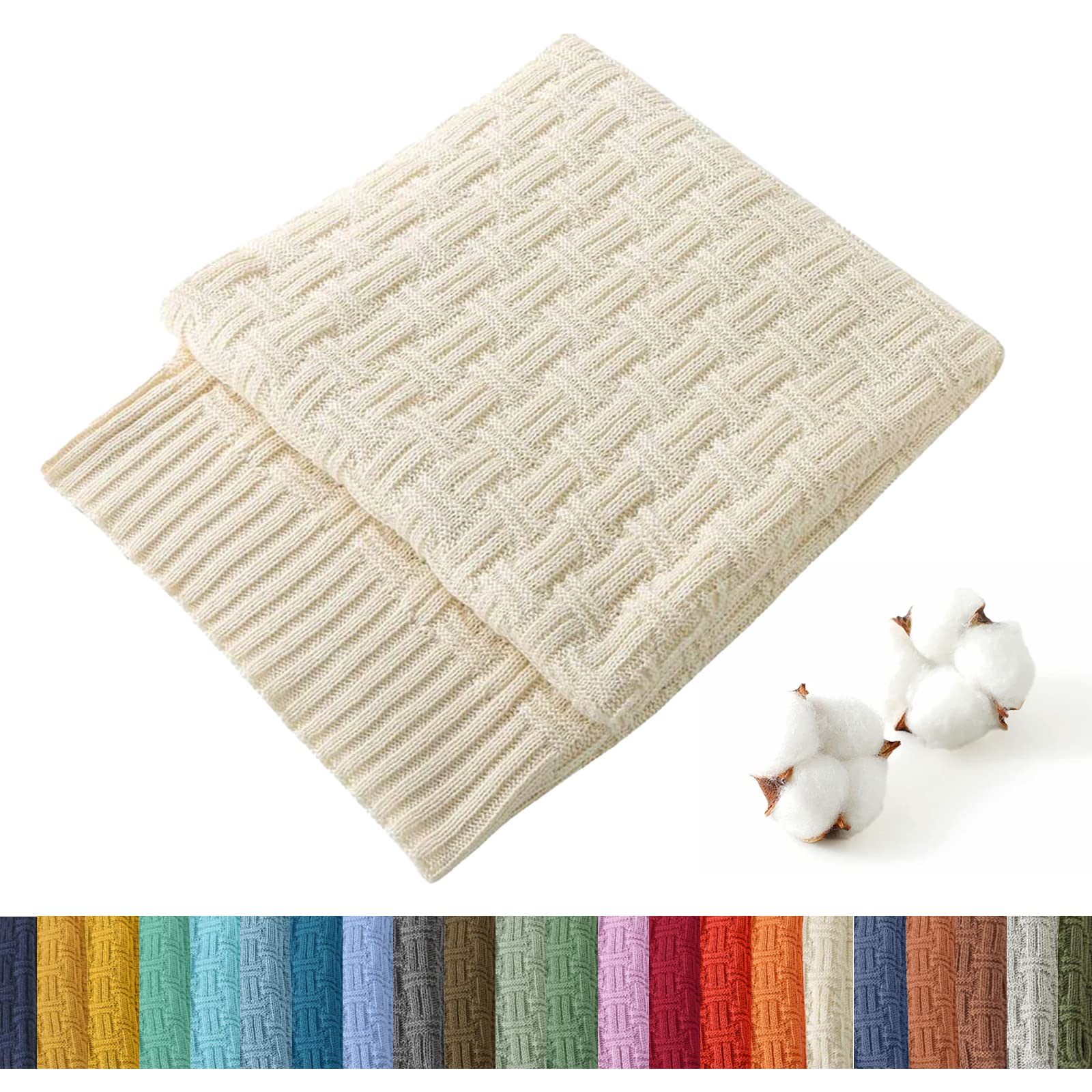 Treely 100% Cotton Knitted Throw Blanket Couch Cover Blanket(31 X 40 Inches, Ivory White)