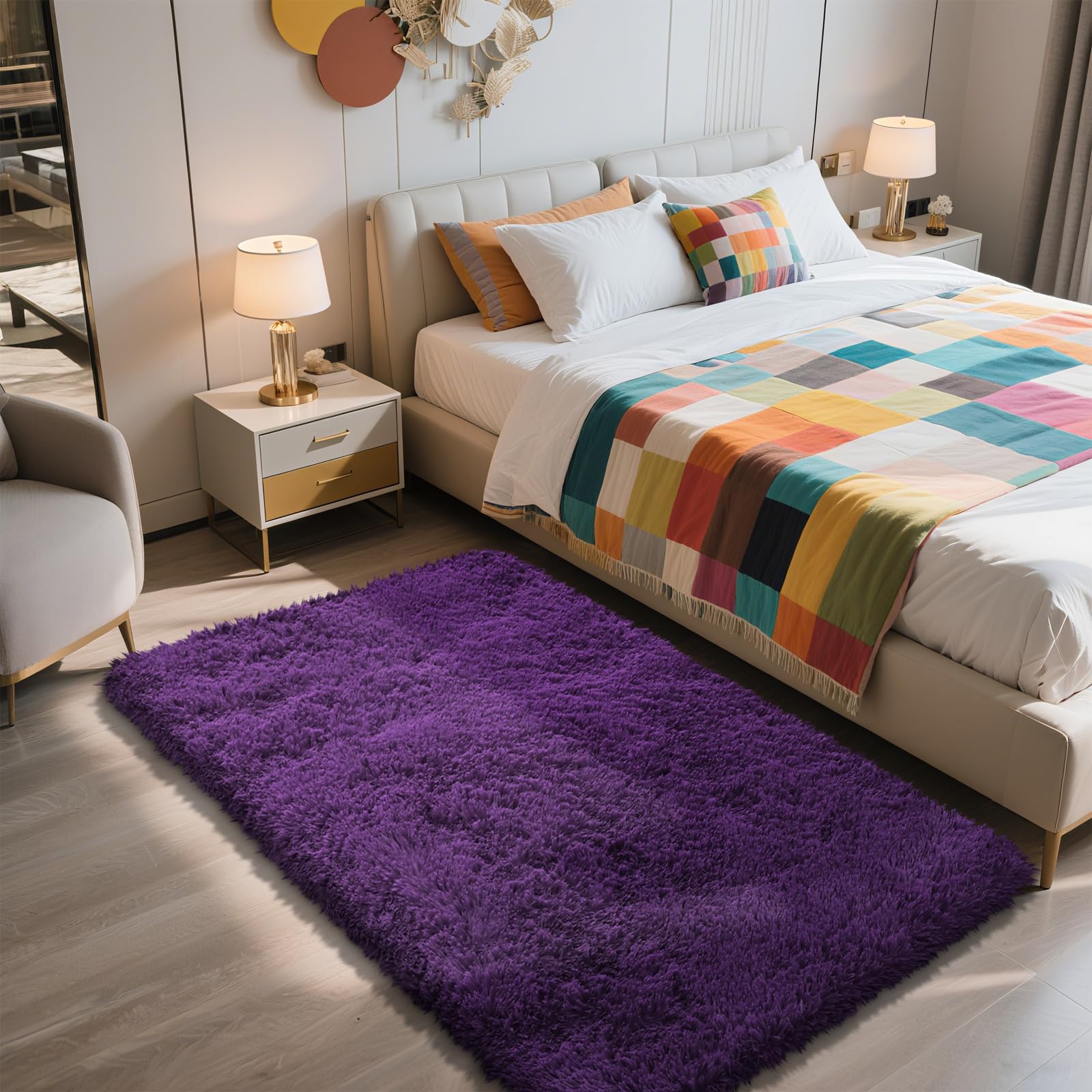 Shag Area Rug for Bedroom 3x5,Purple Fluffy Area Rugs for Living Room,Soft Fuzzy Rug Non-Shedding Indoor Plush Carpet for Kids B