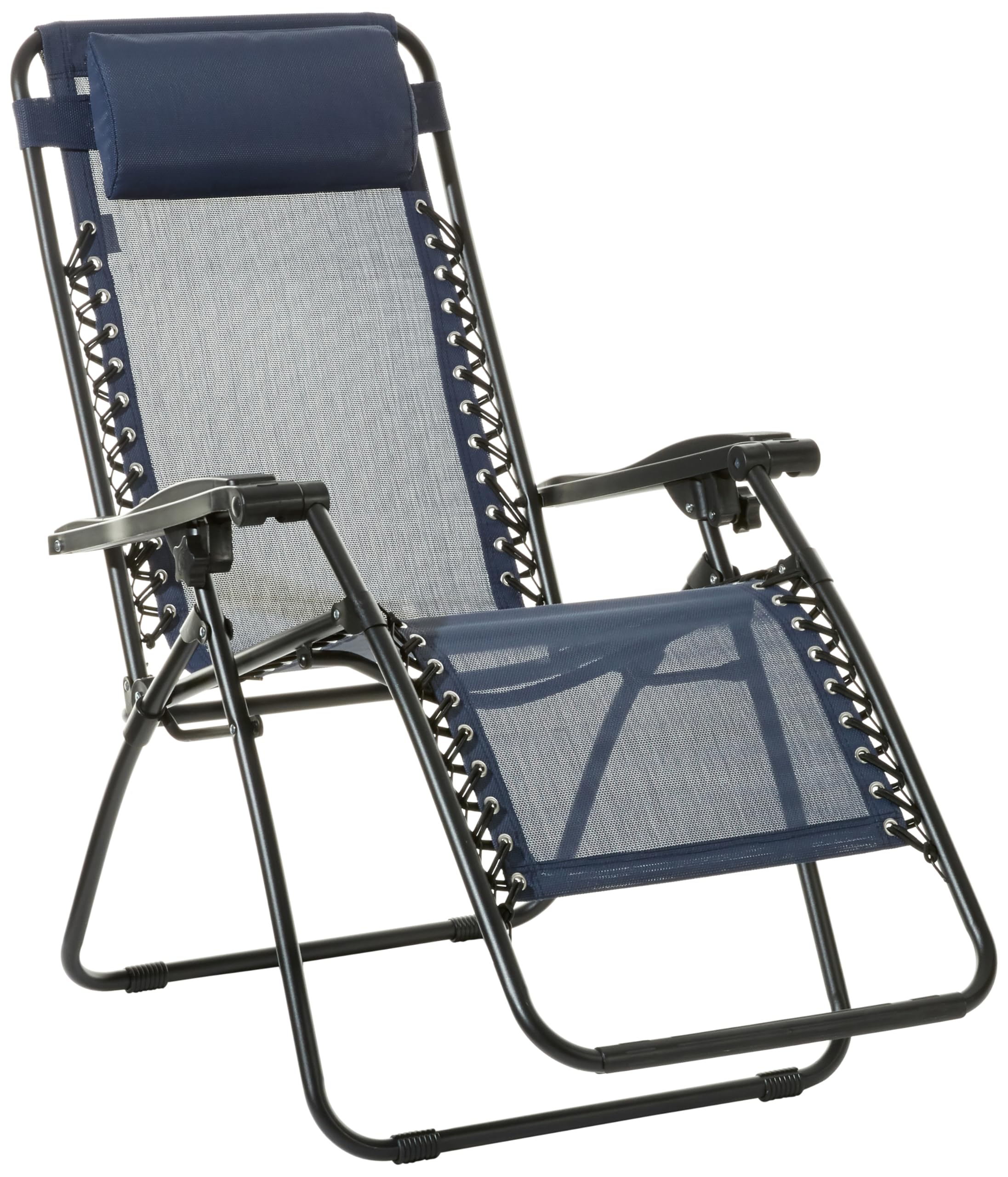 Amazon Basics Outdoor Textilene Adjustable Zero Gravity Folding Reclining Lounge Chair with Pillow, 26, Navy Blue