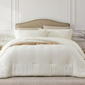 Quataly Beige Queen Comforter Set - 3 Pieces Seersucker Lightweight Bedding Comforter Sets (1 Soft Fluffy Comforter & 2 Pillowca
