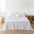 Pandatex White Linen-Textured Bed Sheets Set, Bamboo Rayon, Cotton, Linen Blend Bed Sheets Queen Size, Soft Cool & Breathable Fo