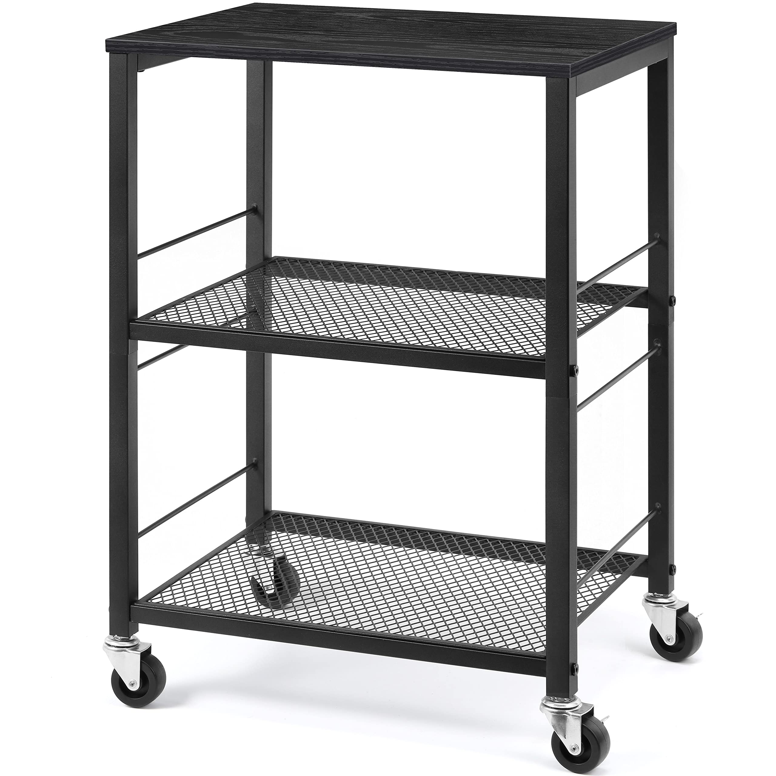 LIANTRAL 3 Tier Rolling Cart, Black Kitchen Carts on Wheels with Storage, Multifunctional Utility Cart for Kitchen Bathroom Livi