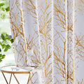 Fmfunctex Branch White Blackout Curtains 63' Gold White Tree Curtains For Bedroom Living Room Darkening Window Curtain Panels F