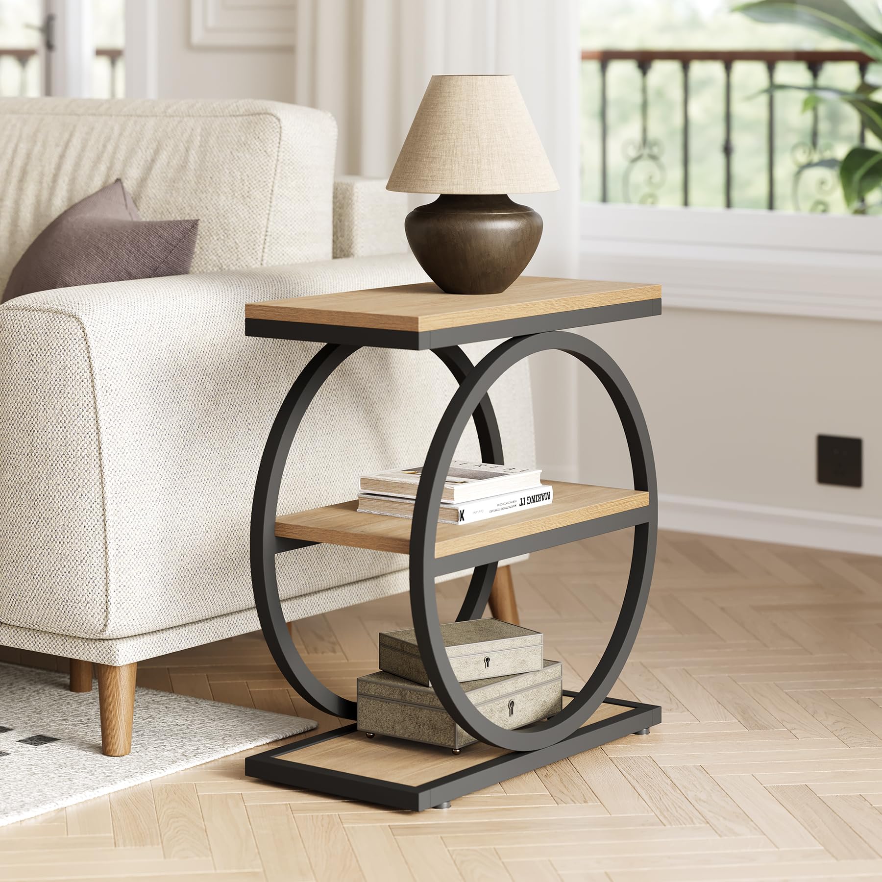 LITTLE TREE 3-Tier End Table, Side Table with Storage Shelves, Small Sofa Side Table for Living Room, Wooden Side End Table with