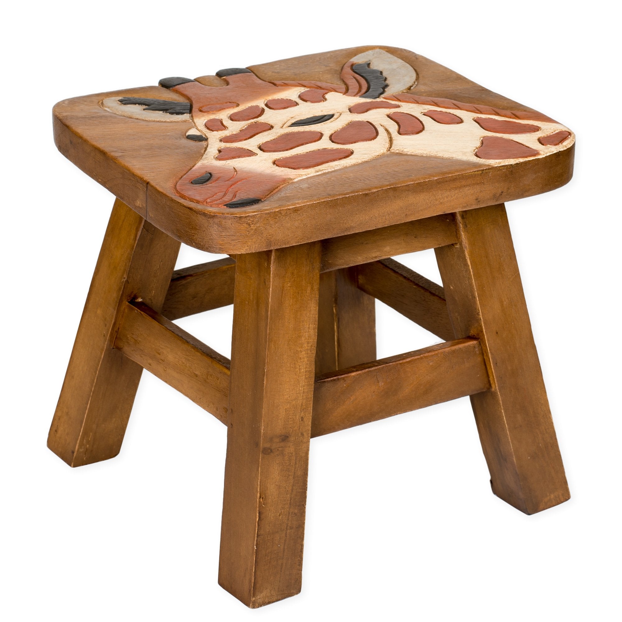 Sea Island Imports Giraffe Design Hand Carved Acacia Hardwood Decorative Short Stool
