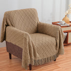 Inhand Knitted Throw Blankets For Couch And Bed, Soft Cozy Knit Blanket With Tassel, Khaki Lightweight Decorative Blankets And T