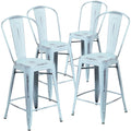 4 Pk. 24 High Dream Blue Metal Indoor Counter Height Stool with Back