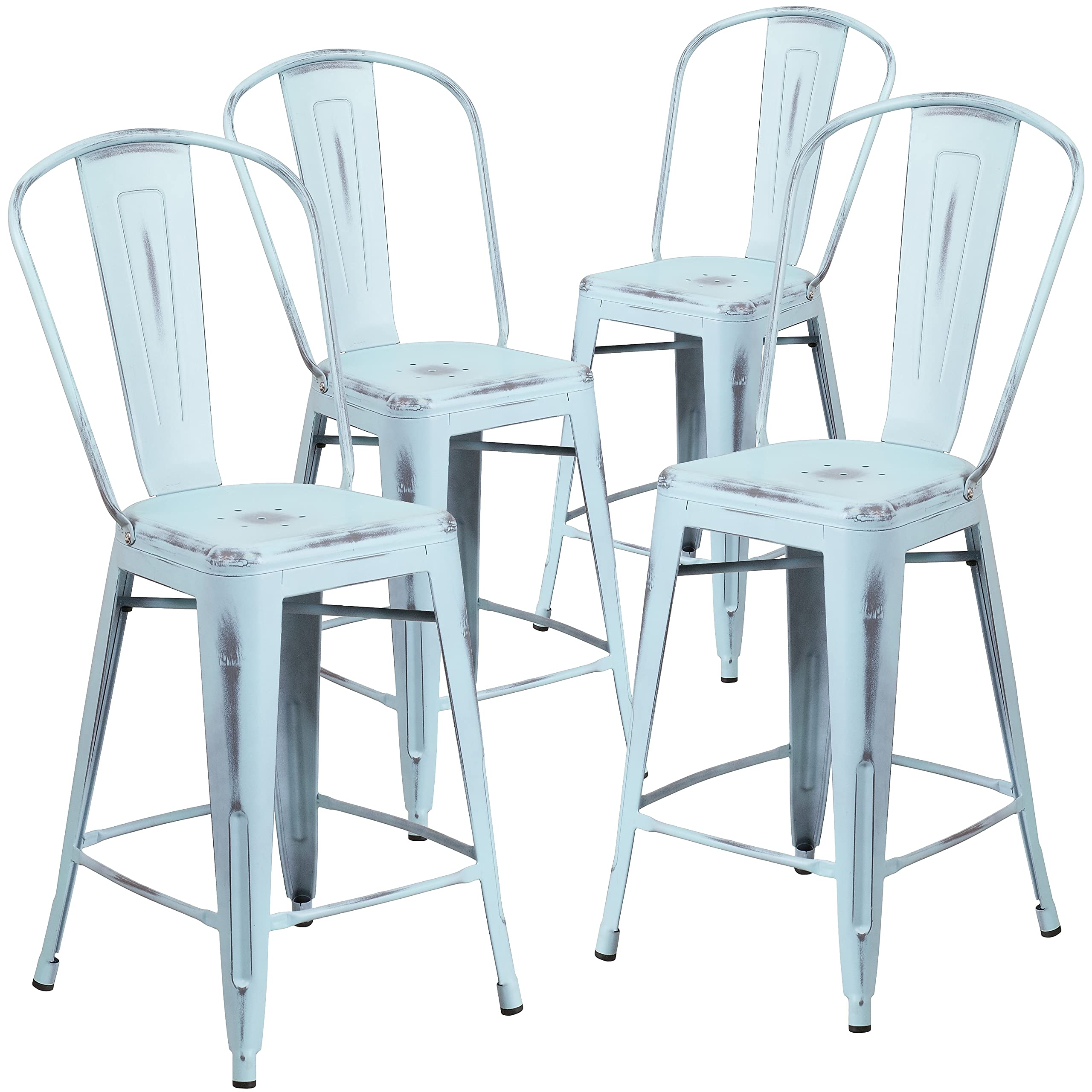 4 Pk. 24 High Dream Blue Metal Indoor Counter Height Stool with Back