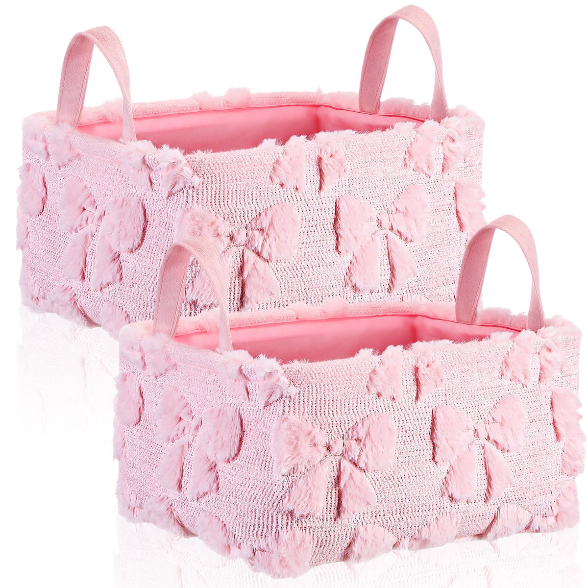 Yiyiring 2 Pcs Pink Bow Storage Basket 14x10 Back to School Gift Baskets