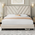 Yaheetech Queen Bed Frame Upholstered Platform Bed With Wing Side/Wooden Slat Support/Tufted Headboard With Wing Side/Mattress Foundation/No Box Spring Needed,Beige Queen Bed
