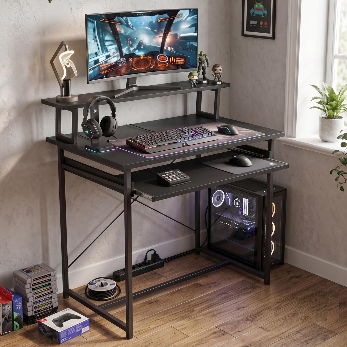 Callas St25 Deskmate Pro Engineered Wood Study Desk | 905494.5 Cm | Sliding Keyboard Tray, Monitor Riser Shelf | Metal Frame |