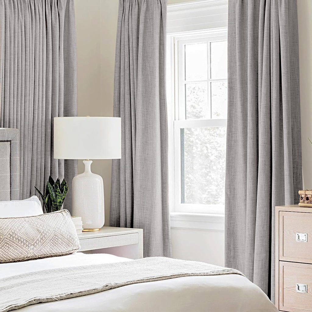Miulee Linen Texture Curtains For Bedroom Solid 100% Blackout Thermal Insulated Greyish White Curtains Grommet Room Darkening Curtains/Draperies For Living Room Nursery 52X96 Inch (2 Panels)