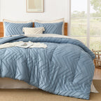 Litanika Grayish Blue California King Comforter Set, 3 Pieces Cal King Oversized Chevron Tufted Bedding Comforter Sets, Fluffy B