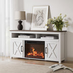 Belleze 58' Farmhouse Fireplace Tv Stand For Tvs Up To 65', 23' Electric Fireplace Heater With Sound, Entertainment Center Media Console Table Barn Door Storage Cabinets For Living Room - White