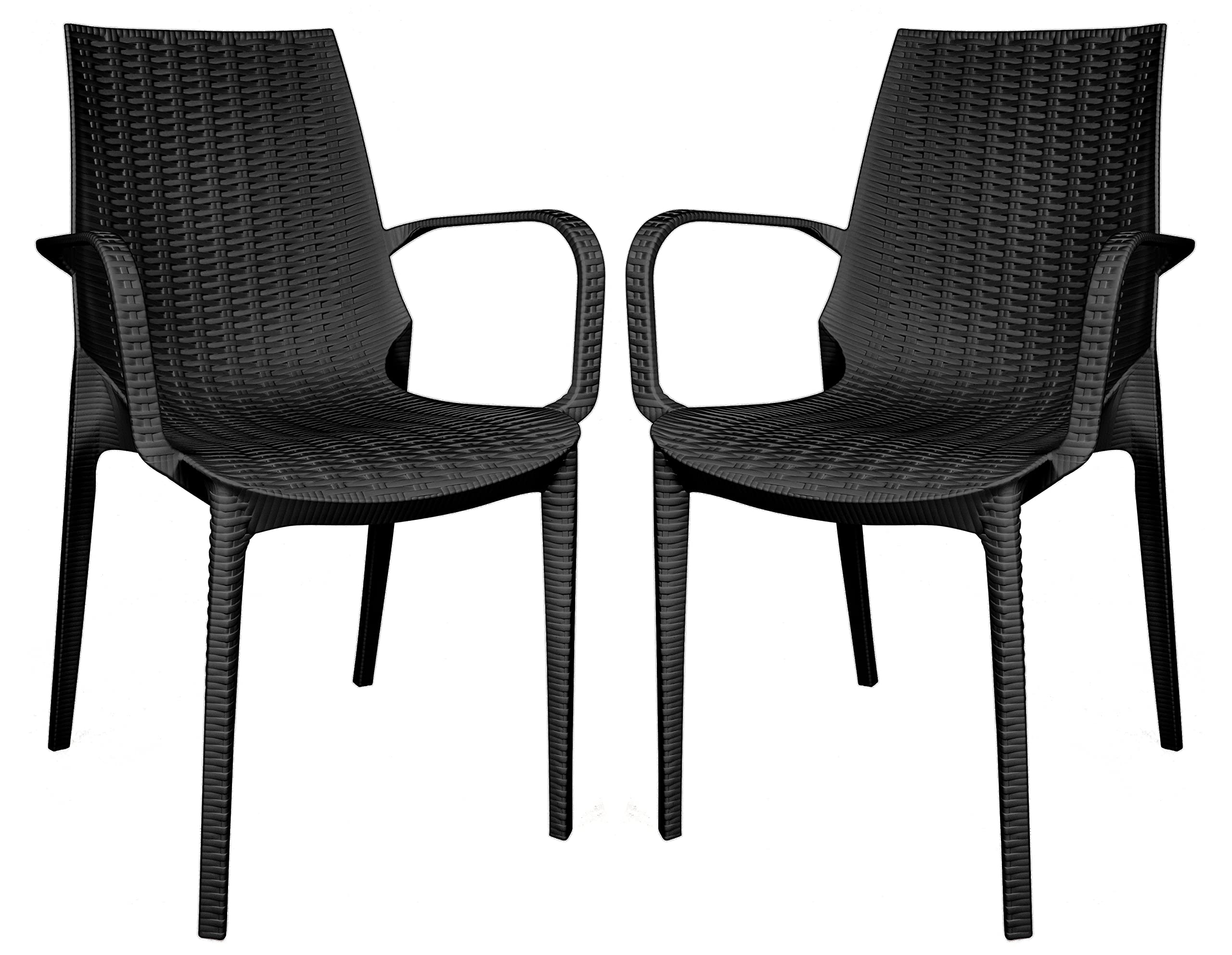 LeisureMod Kent Modern Indoor Outdoor Patio Stackable Dining Arm Chair Set of 2 (Black)